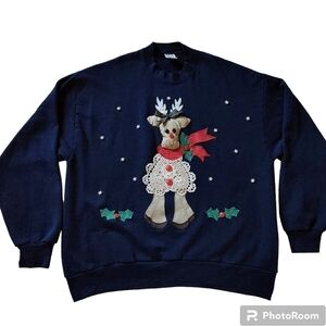 Vintage Grandma Jerzees Christmas Reindeer Crewneck Sweatshirt sz XL